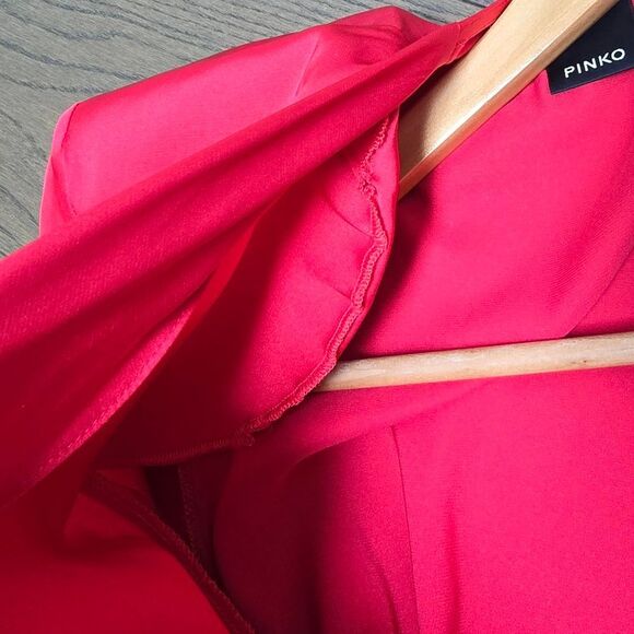 Pinko Zanzibar Satin Ruched Long Sleeve Party Cocktail Mini Dress in Red - Picture 13 of 14